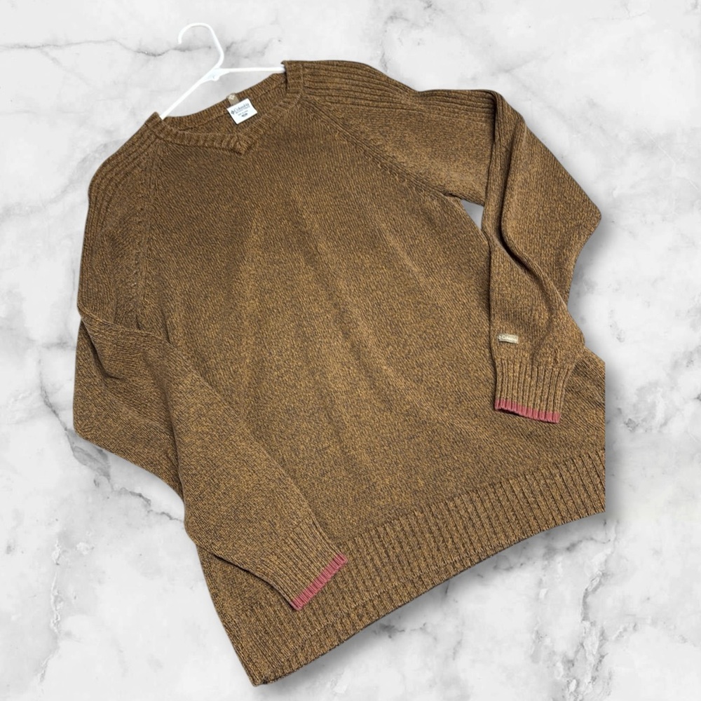 Columbia V-Neck knit men’s Sweater brown tan size medium